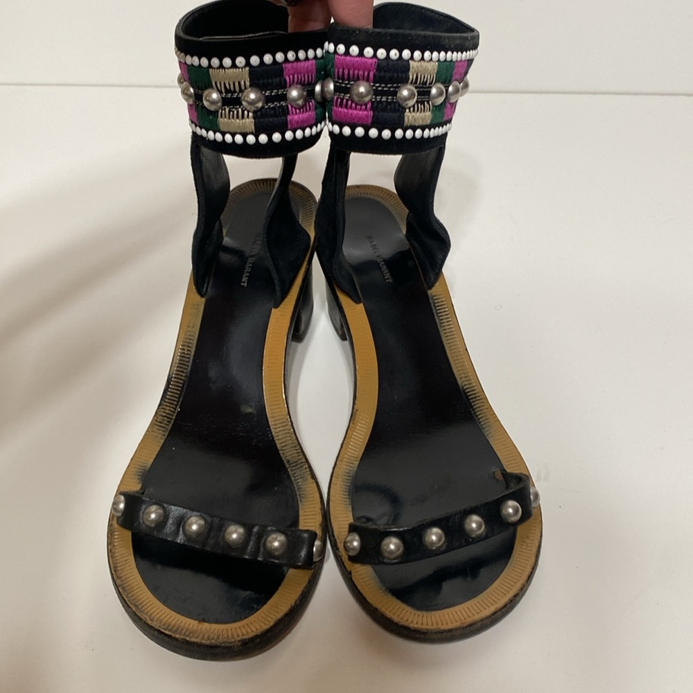 Isabel Marant Joss Embroidered Black Heel Sandals - Picture 3 of 17